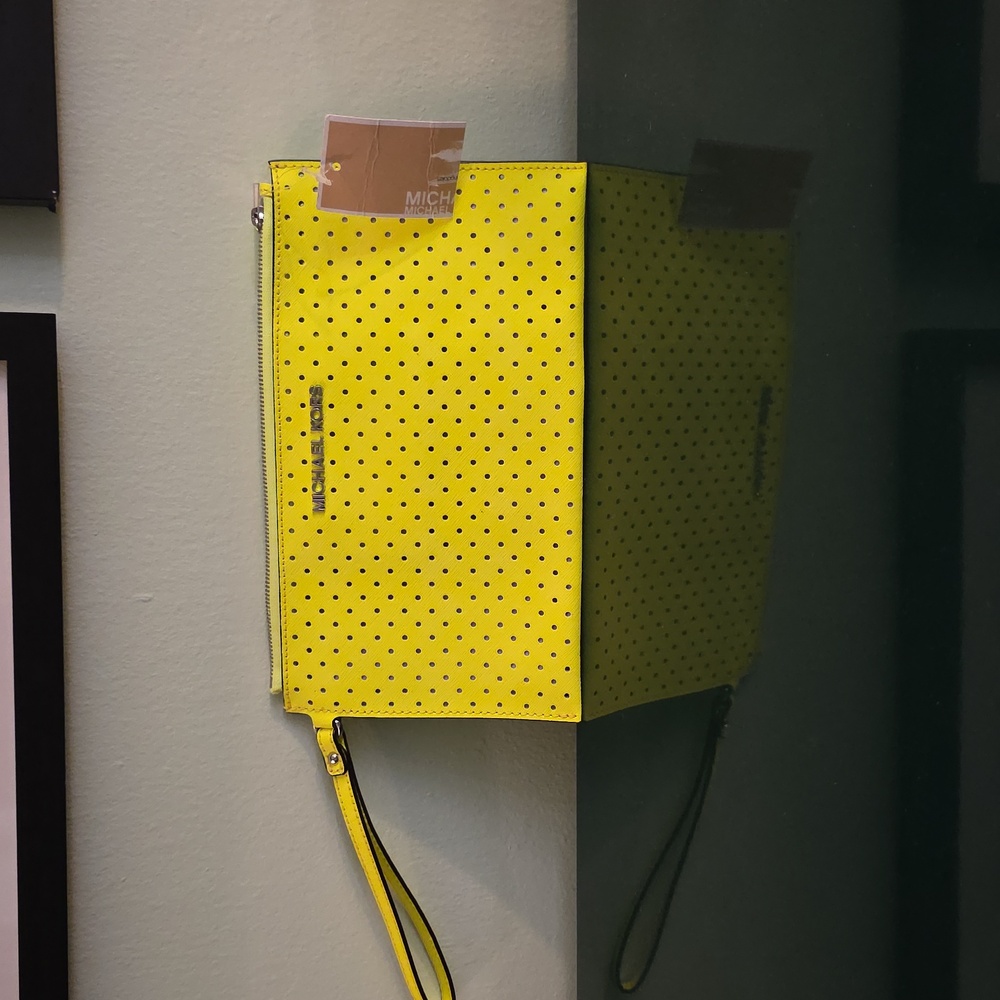 Michael Kors Vibrant Yellow Perforated Wristlet